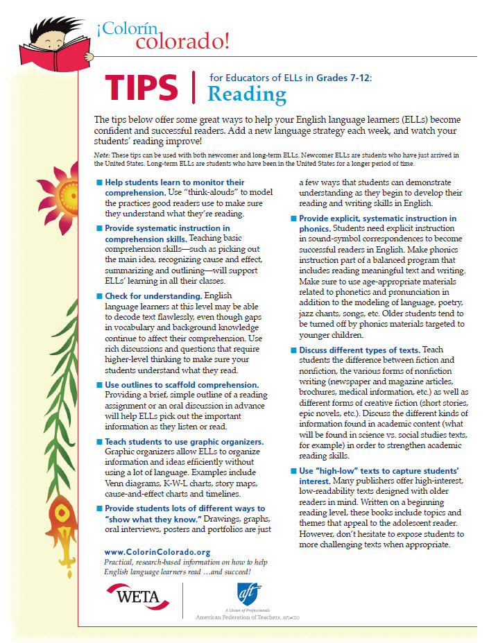 Reading 7-12 tip sheet