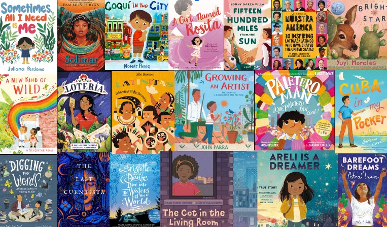 Collage of books highlighting Hispanic Heritage