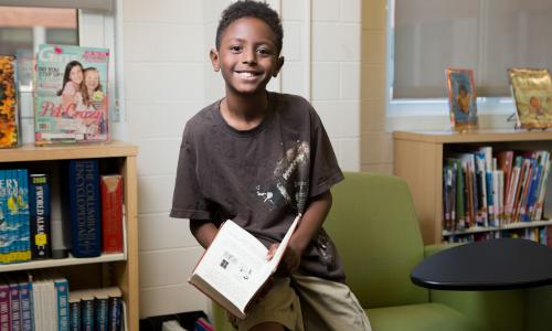 Student in library