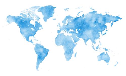World map in blue watercolor