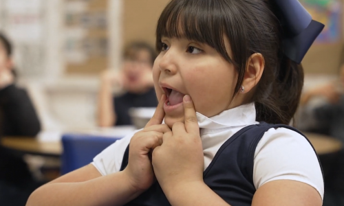 Student working on pronunciation