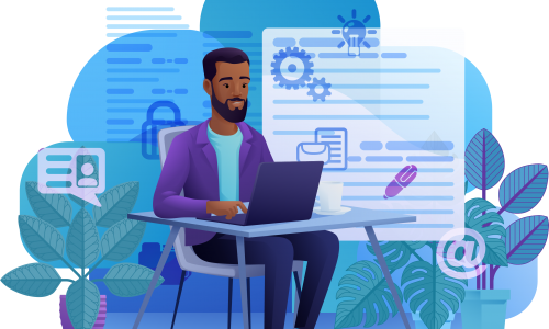 Male teacher at laptop