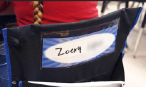 Name tag on student chair