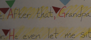 writing on a large lined sheet of paper