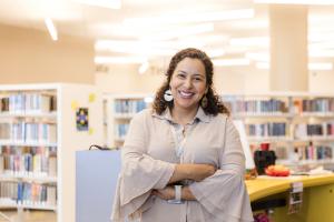 School librarian in library