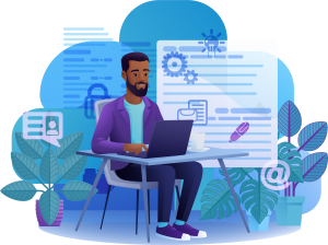 Male teacher at laptop