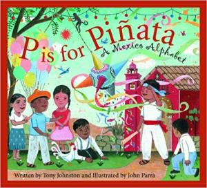 Illustrations of children playing with a piñata