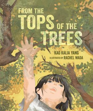 Young girl reaches for the top of a tree