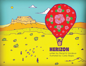 Illustration of hot air balloon in desert