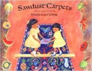Illustration of young girls on a colorful carpet