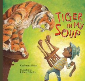 Illustration of roaring tiger coming out of soup