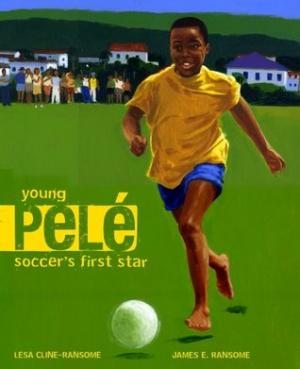 Painting of young Pele playing soccer