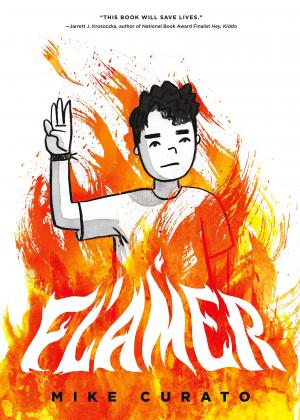Illustration of young man surrounded by flames