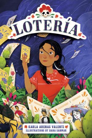 A girl holding lotería cards