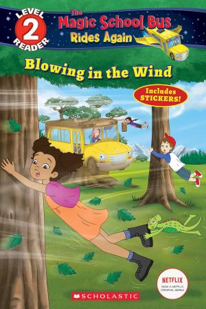 Girl holding onto a tree as the wind blows