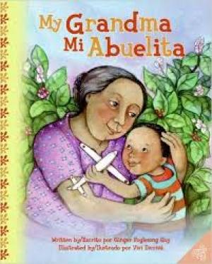 Illustration of child being hugged by his grandma