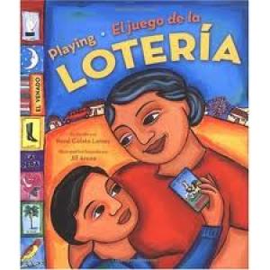 Grandson and grandmother with loteria card