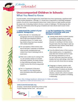 Cover page of Unaccompanied Children in Schools: What You Need to Know