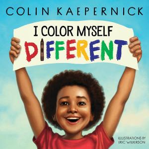 Illustration of a young Colin Kaepernick holding up a colorful sign