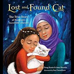 Drawing of a woman and girl holding a white cat