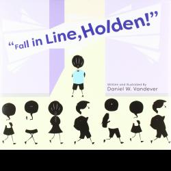 Fall in Line, Holden! Drawing of children walking in a line, except for one student in a blue shirt