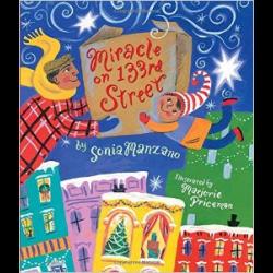 Miracle on 133rd Street Children floating above a city block and holding a gift