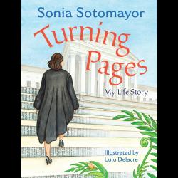 Turning Pages Painting of Sonia Sotomayor walking up the steps to the Supreme Court