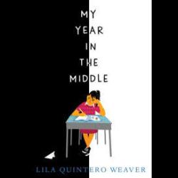 My Year in the Middle Student sitting at a desk in between black and white background