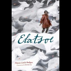 Illustration of young woman in black and white landscape