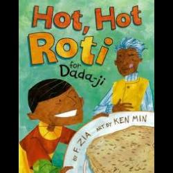 Illustration of child with grandfather and food