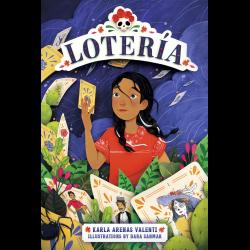 A girl holding lotería cards