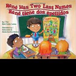 René Has Two Last Names Illustration of a boy standing in front of his classmates