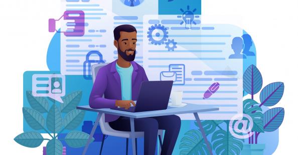 Illustration of a teacher using a laptop