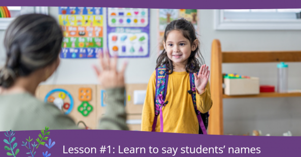Girl saying hello to teacher