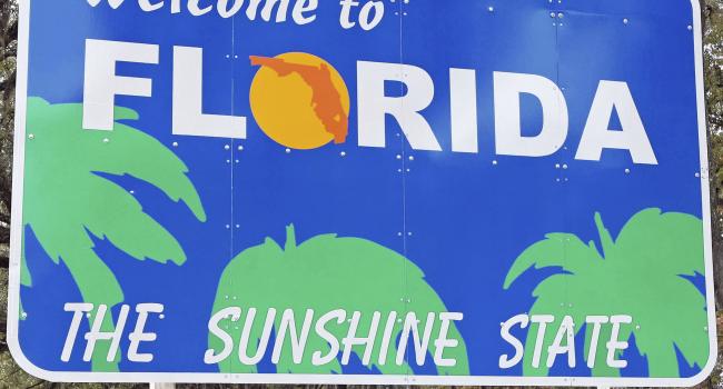Welcome to Florida, the Sunshine State road sign